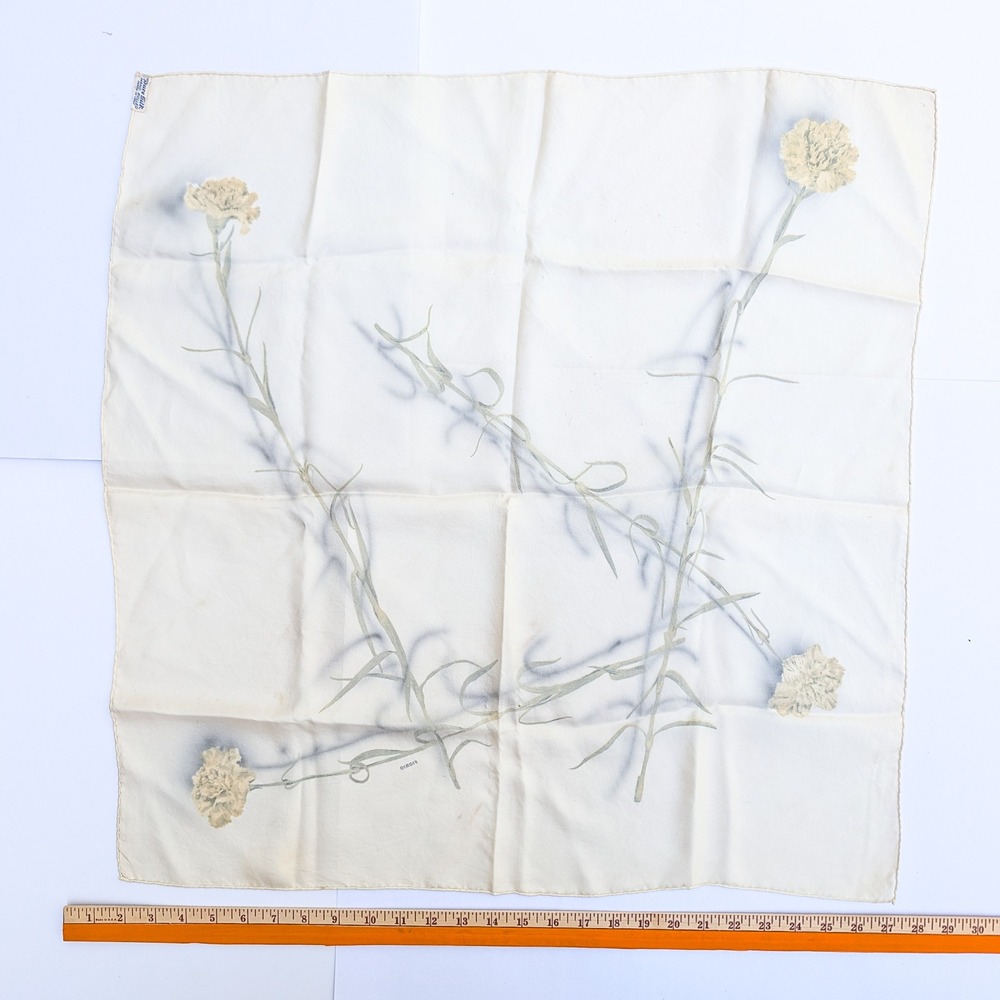 Fiorio Italy Silk Scarf Yellow Carnation Floral Print Hand Rolled 27 Inch Square - Picture 6 of 8